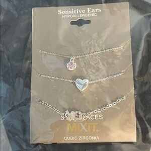 Mixit Silver Heart and Pink Cubic Zirconia Necklace Set